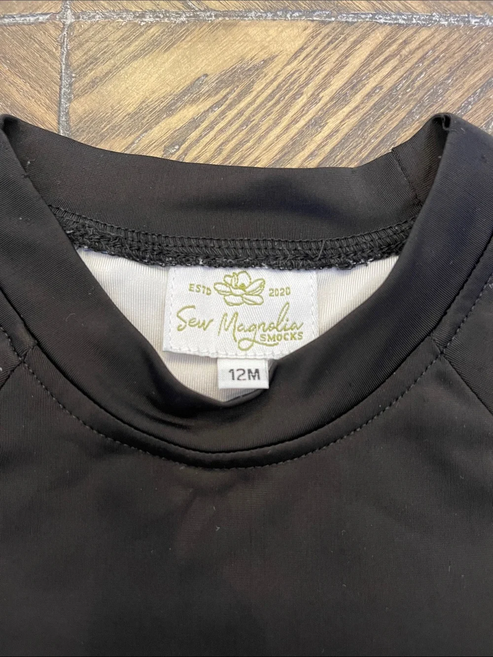 Sew Magnolia Smocks Black Rash Guard Swim Top with Red Name Miles